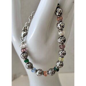 Brighton Latika Bracelet Silver Red Amber Amethyst Multicolor Carved Beads